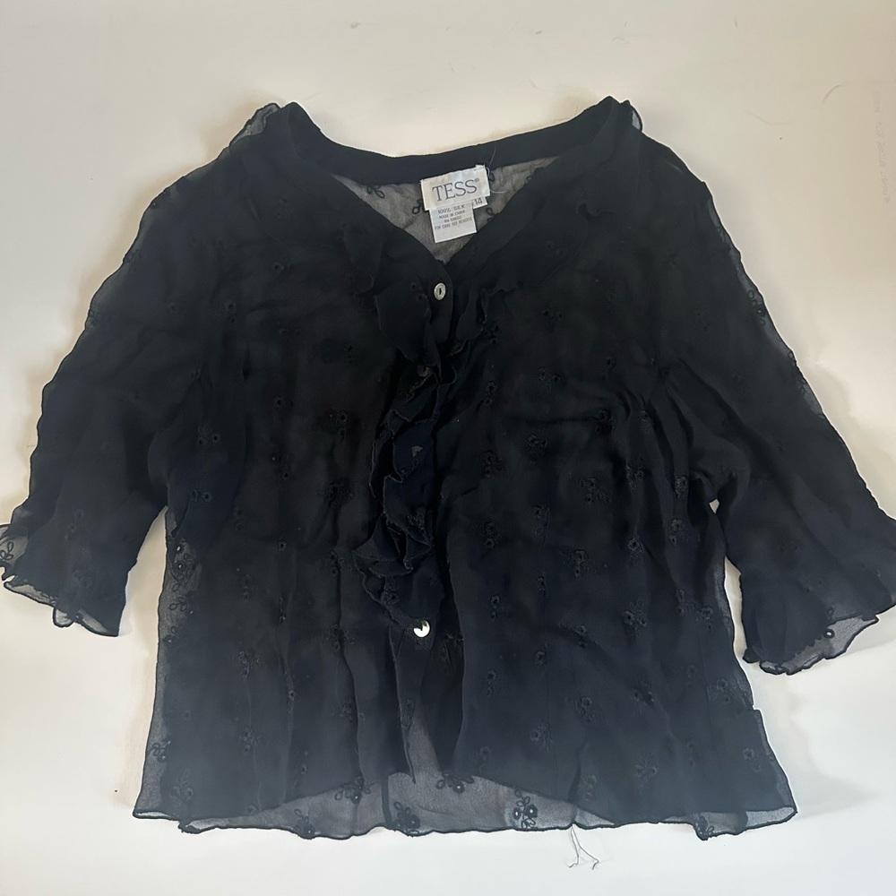 TESS Navy Ruffle Blouse